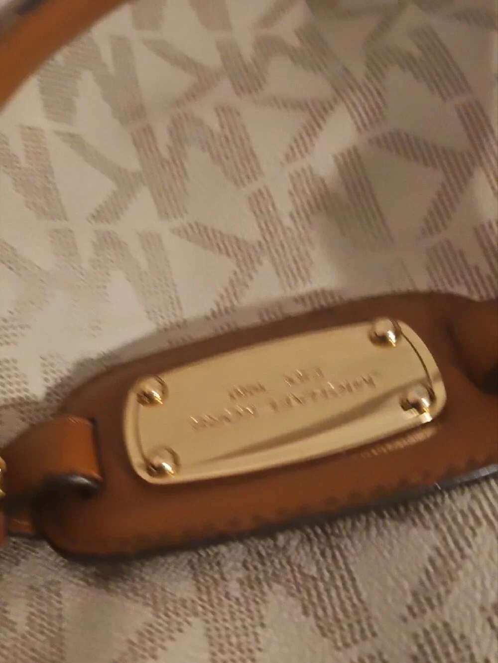 Michael Kors Cream Monogram Tote with Tan Leather Accents